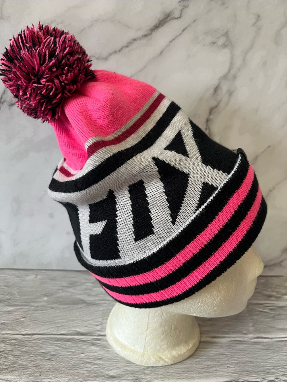 Fox Racing Women's Pink, White & Black Beanie With Pom Pom Toque